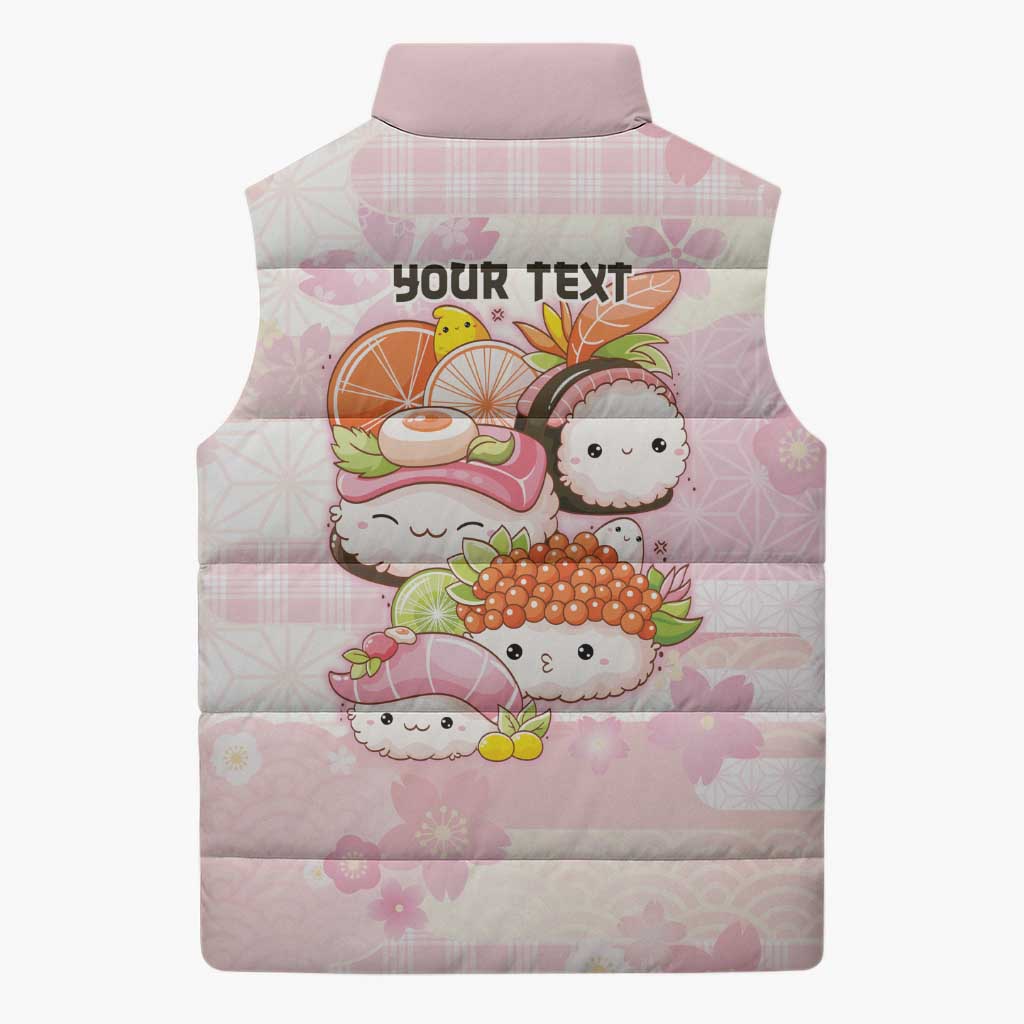 Personalized Japanese Kawaii Sushi Sleeveless Puffer Jacket Pink Wagara Palaka This Is How I Roll LT9 - Polynesian Pride