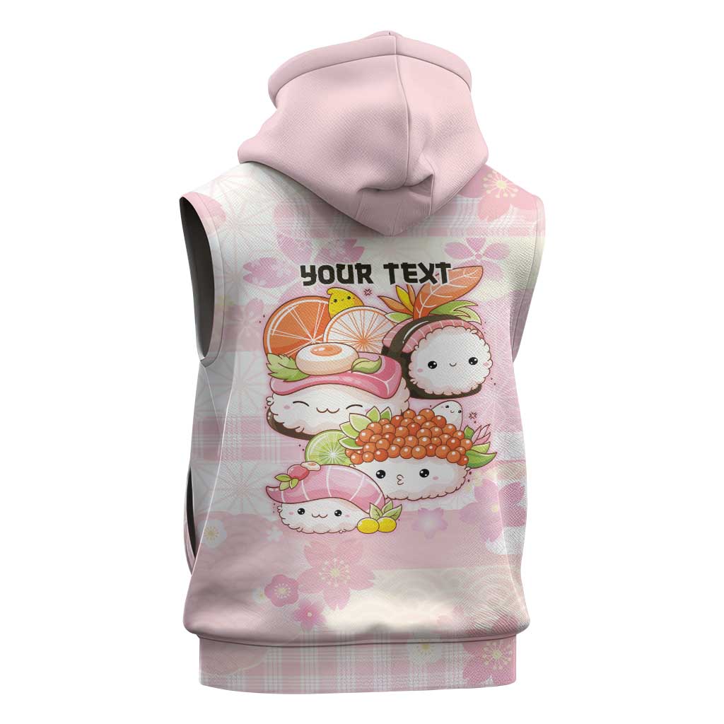 Personalized Japanese Kawaii Sushi Sleeveless Zip Hoodie Pink Wagara Palaka This Is How I Roll LT9 - Polynesian Pride