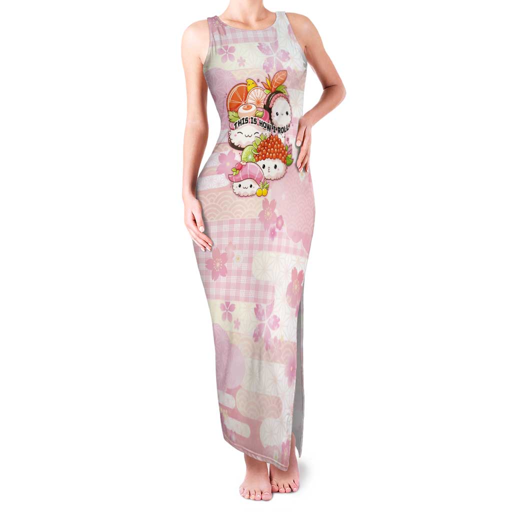 Personalized Japanese Kawaii Sushi Tank Maxi Dress Pink Wagara Palaka This Is How I Roll LT9 Women Pink - Polynesian Pride