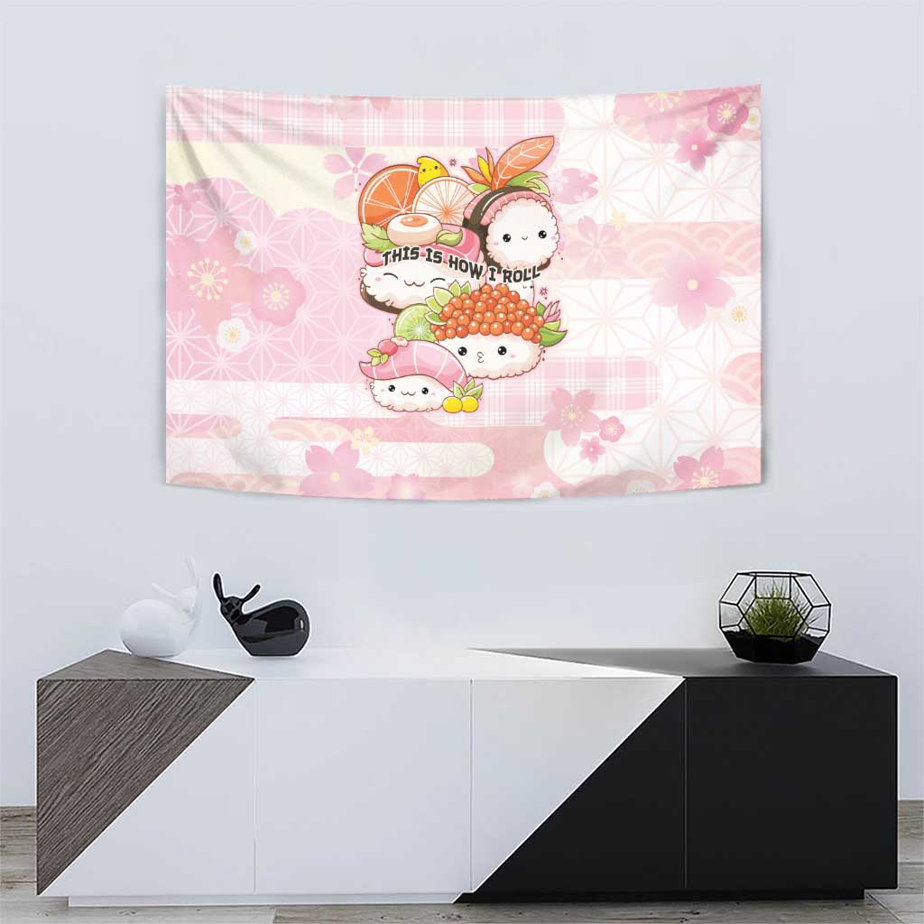 Japanese Kawaii Sushi Tapestry Pink Wagara Palaka This Is How I Roll LT9 - Polynesian Pride