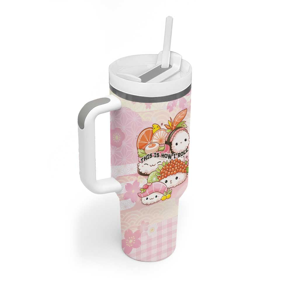 Personalized Japanese Kawaii Sushi Tumbler With Handle Pink Wagara Palaka This Is How I Roll LT9 - Polynesian Pride