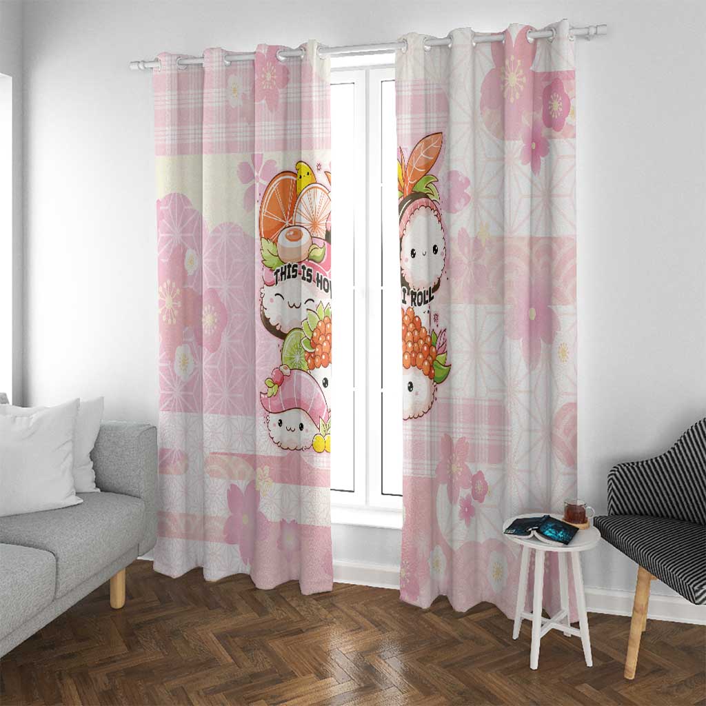 Japanese Kawaii Sushi Window Curtain Pink Wagara Palaka This Is How I Roll LT9 With Grommets Pink - Polynesian Pride
