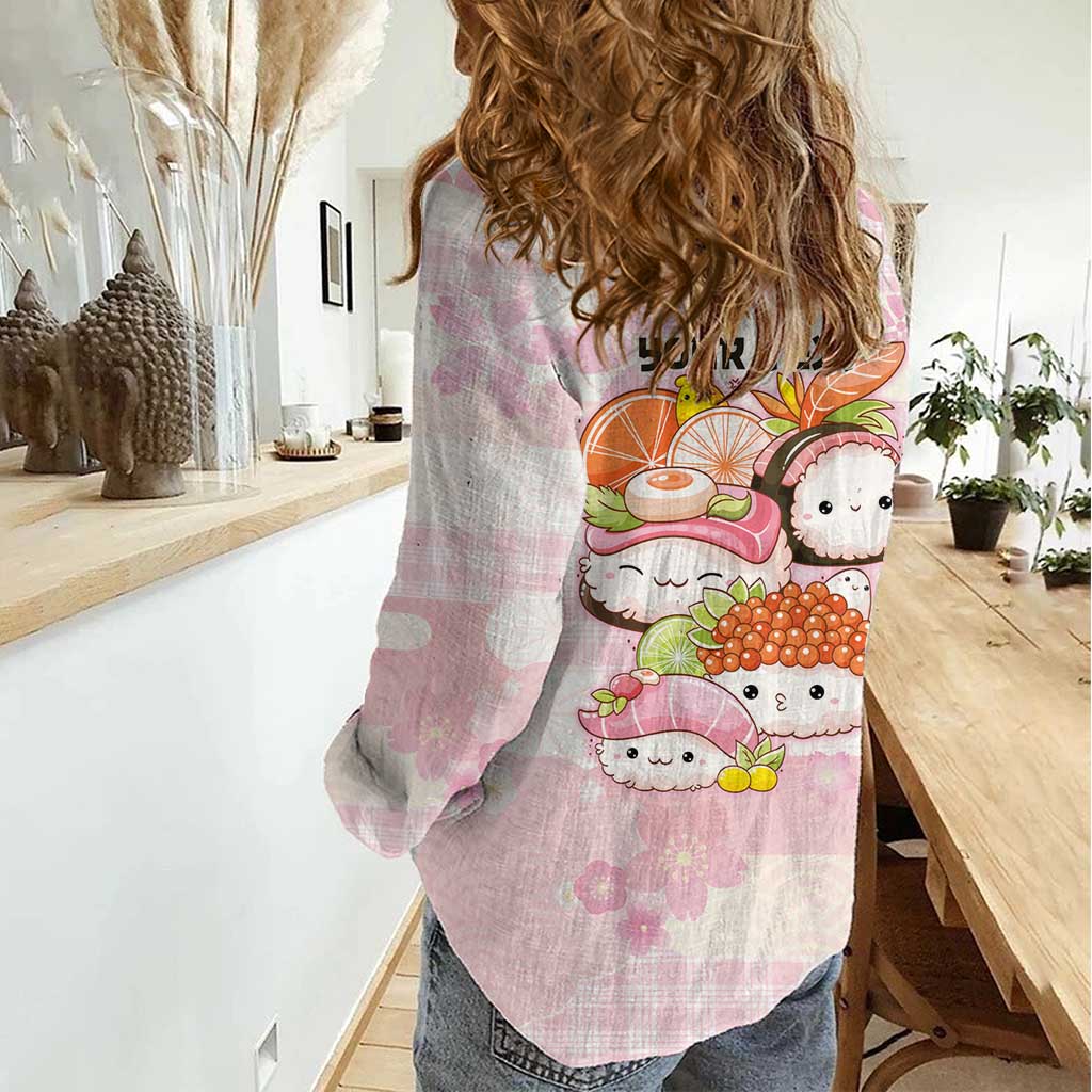 Personalized Japanese Kawaii Sushi Women Casual Shirt Pink Wagara Palaka This Is How I Roll LT9 - Polynesian Pride