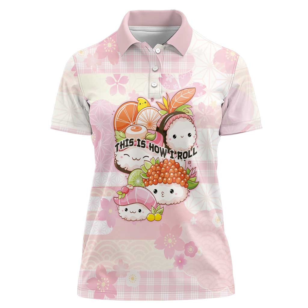 Personalized Japanese Kawaii Sushi Women Polo Shirt Pink Wagara Palaka This Is How I Roll LT9 Female Pink - Polynesian Pride