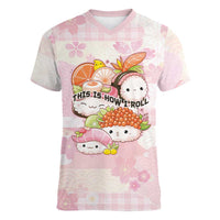 Personalized Japanese Kawaii Sushi Women V-Neck T-Shirt Pink Wagara Palaka This Is How I Roll LT9 Female Pink - Polynesian Pride
