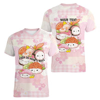 Personalized Japanese Kawaii Sushi Women V-Neck T-Shirt Pink Wagara Palaka This Is How I Roll LT9 - Polynesian Pride