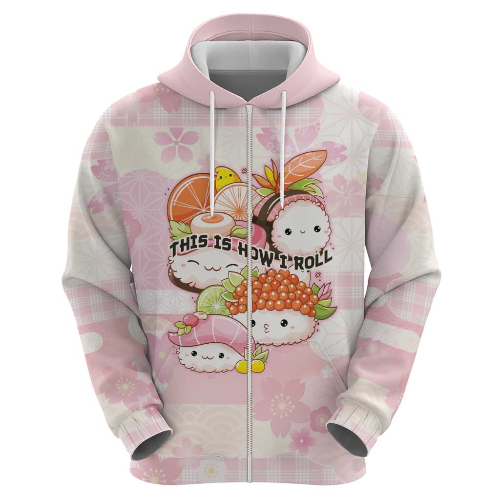 Personalized Japanese Kawaii Sushi Zip Hoodie Pink Wagara Palaka This Is How I Roll LT9 - Polynesian Pride