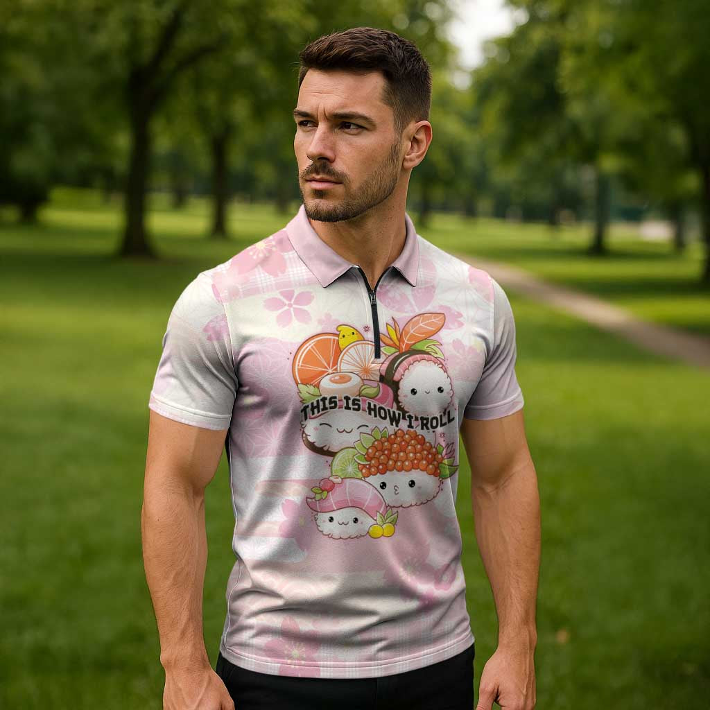 Personalized Japanese Kawaii Sushi Zipper Polo Shirt Pink Wagara Palaka This Is How I Roll LT9 - Polynesian Pride