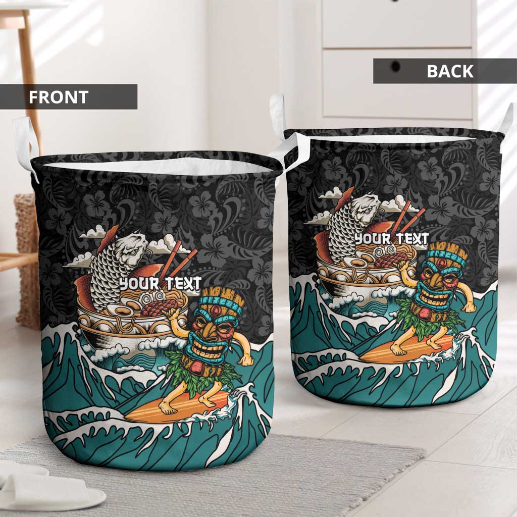 Personalized Japanese Koi Fish Ramen Laundry Basket Tiki Surfing Wagara Hibiscus Pattern LT9 - Polynesian Pride