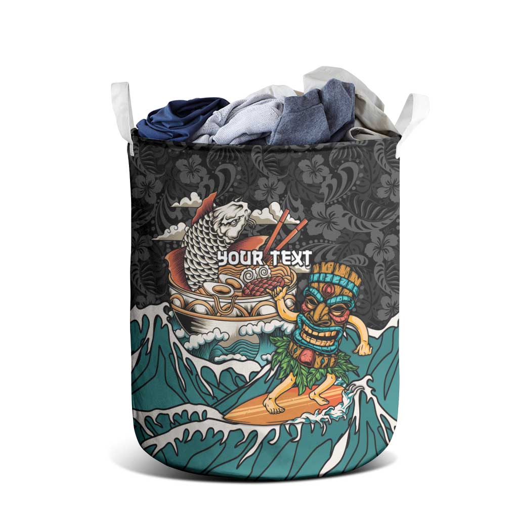 Personalized Japanese Koi Fish Ramen Laundry Basket Tiki Surfing Wagara Hibiscus Pattern LT9 - Polynesian Pride