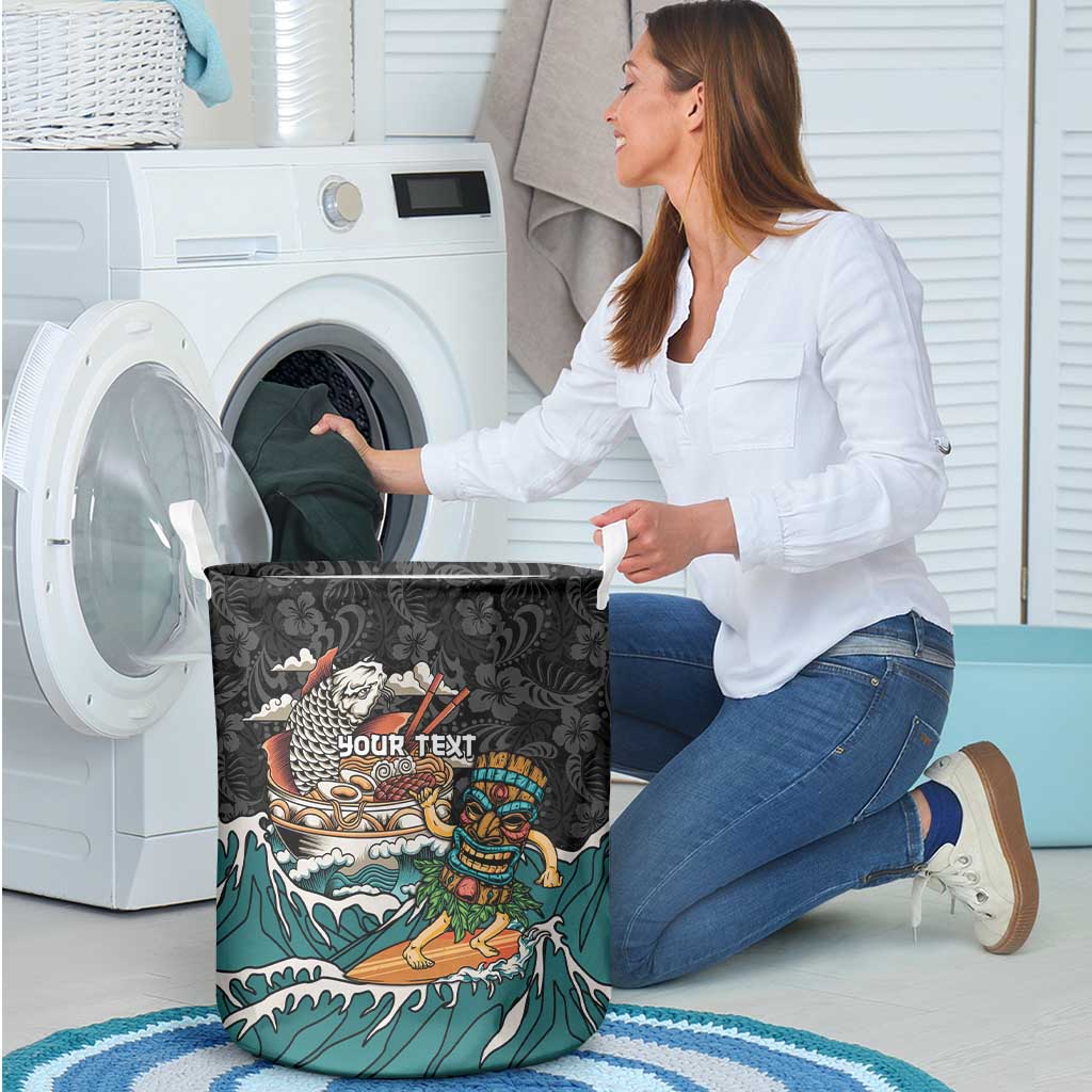 Personalized Japanese Koi Fish Ramen Laundry Basket Tiki Surfing Wagara Hibiscus Pattern LT9 - Polynesian Pride