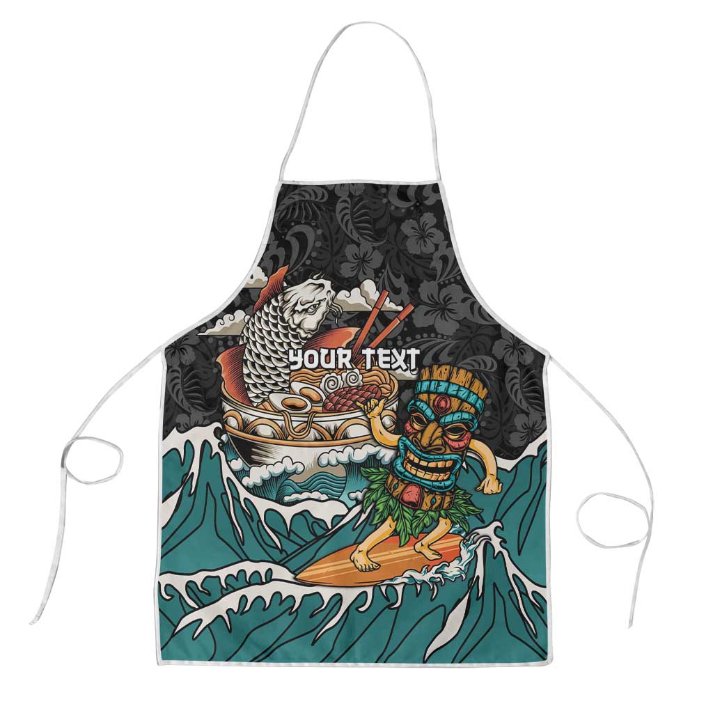Personalized Japanese Koi Fish Ramen Apron Tiki Surfing Wagara Hibiscus Pattern LT9 Black - Polynesian Pride