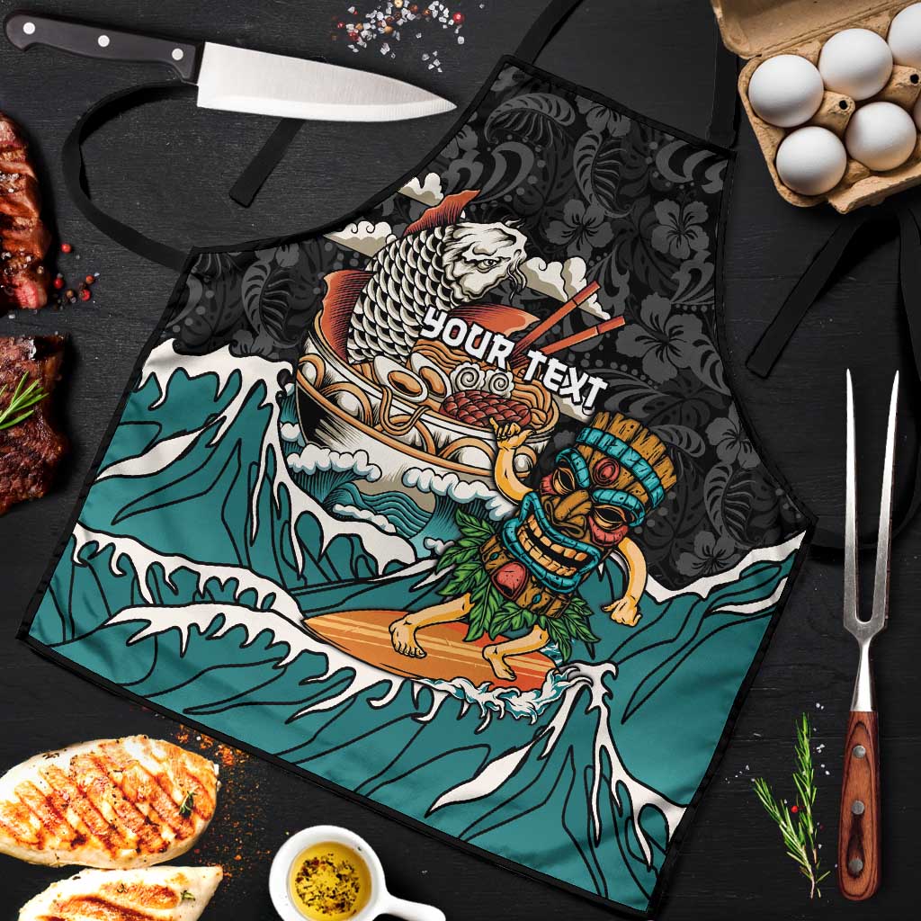 Personalized Japanese Koi Fish Ramen Apron Tiki Surfing Wagara Hibiscus Pattern LT9 Black - Polynesian Pride