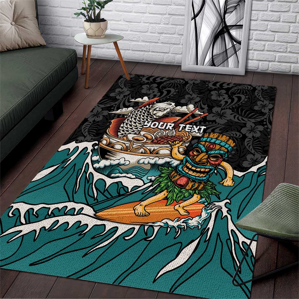 Personalized Japanese Koi Fish Ramen Area Rug Tiki Surfing Wagara Hibiscus Pattern