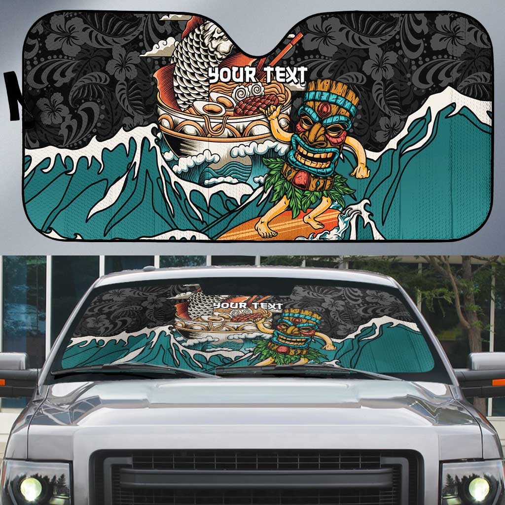 Personalized Japanese Koi Fish Ramen Auto Sun Shade Tiki Surfing Wagara Hibiscus Pattern LT9 Black - Polynesian Pride