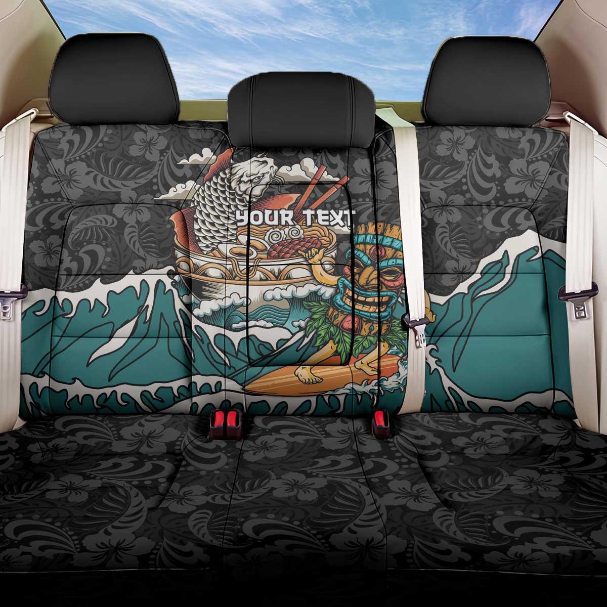 Personalized Japanese Koi Fish Ramen Back Car Seat Cover Tiki Surfing Wagara Hibiscus Pattern LT9 One Size Black - Polynesian Pride