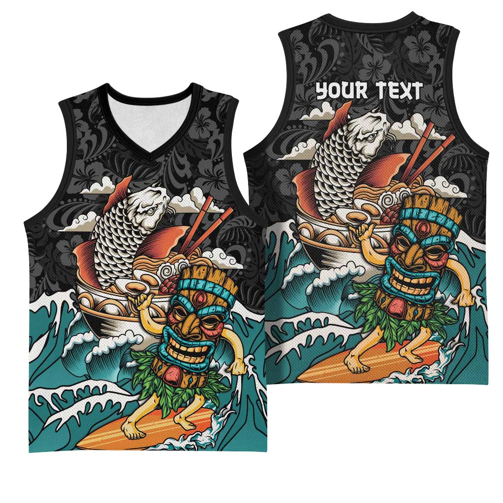 Personalized Japanese Koi Fish Ramen Basketball Jersey Tiki Surfing Wagara Hibiscus Pattern LT9 - Polynesian Pride