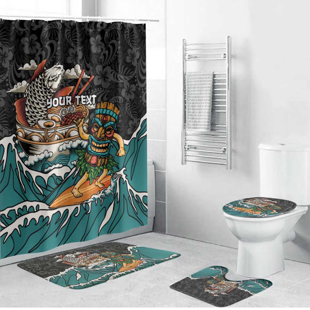 Personalized Japanese Koi Fish Ramen Bathroom Set Tiki Surfing Wagara Hibiscus Pattern LT9 Bathroom Set (4 pcs) Black - Polynesian Pride