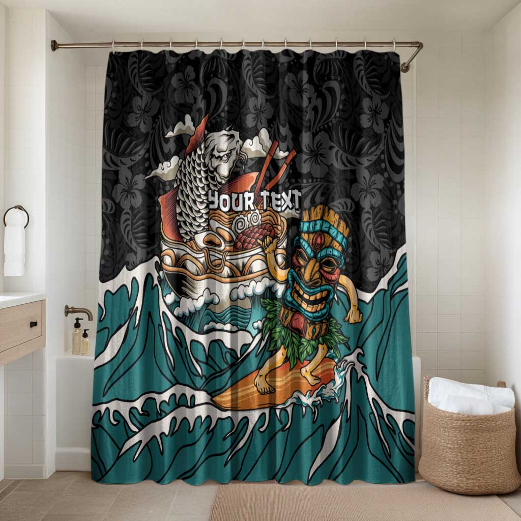 Personalized Japanese Koi Fish Ramen Bathroom Set Tiki Surfing Wagara Hibiscus Pattern LT9 Shower Curtain Only Black - Polynesian Pride