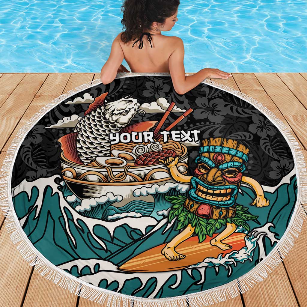Personalized Japanese Koi Fish Ramen Beach Blanket Tiki Surfing Wagara Hibiscus Pattern LT9 - Polynesian Pride
