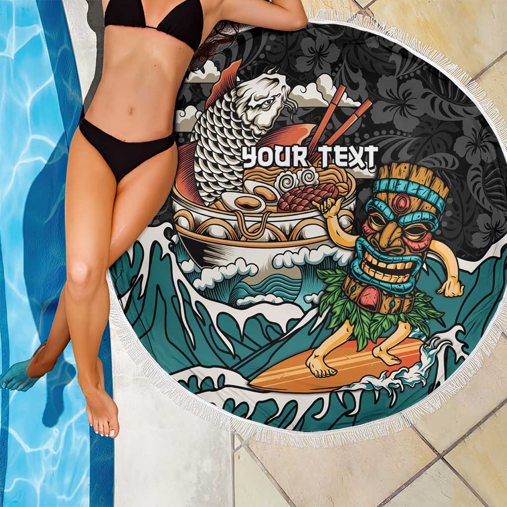 Personalized Japanese Koi Fish Ramen Beach Blanket Tiki Surfing Wagara Hibiscus Pattern LT9 - Polynesian Pride