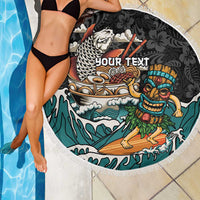 Personalized Japanese Koi Fish Ramen Beach Blanket Tiki Surfing Wagara Hibiscus Pattern LT9 - Polynesian Pride