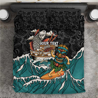 Personalized Japanese Koi Fish Ramen Bedding Set Tiki Surfing Wagara Hibiscus Pattern LT9 Black - Polynesian Pride