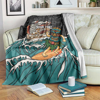 Personalized Japanese Koi Fish Ramen Blanket Tiki Surfing Wagara Hibiscus Pattern LT9 Black - Polynesian Pride