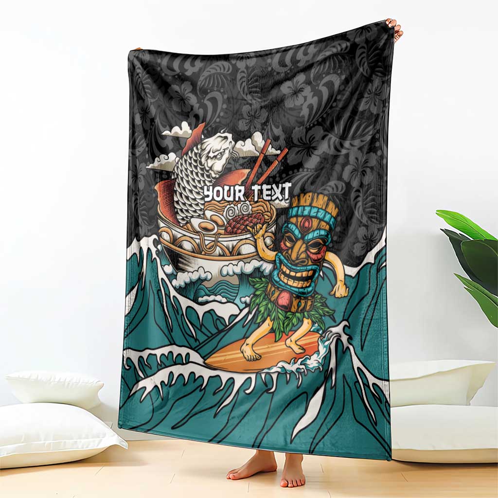 Personalized Japanese Koi Fish Ramen Blanket Tiki Surfing Wagara Hibiscus Pattern LT9 - Polynesian Pride