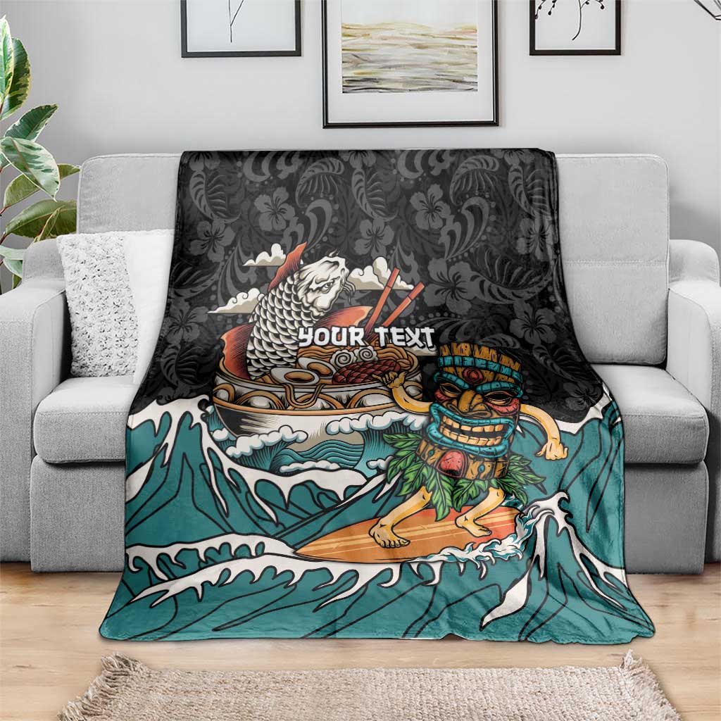 Personalized Japanese Koi Fish Ramen Blanket Tiki Surfing Wagara Hibiscus Pattern LT9 - Polynesian Pride