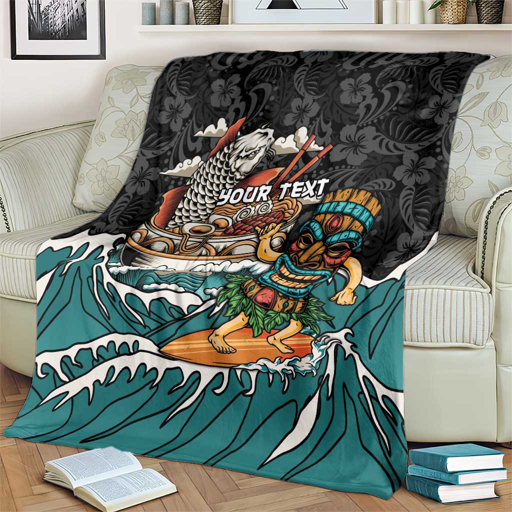 Personalized Japanese Koi Fish Ramen Blanket Tiki Surfing Wagara Hibiscus Pattern LT9 - Polynesian Pride