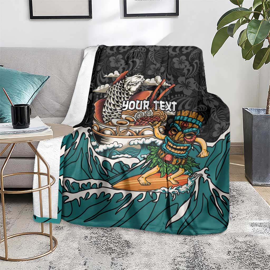 Personalized Japanese Koi Fish Ramen Blanket Tiki Surfing Wagara Hibiscus Pattern LT9 - Polynesian Pride