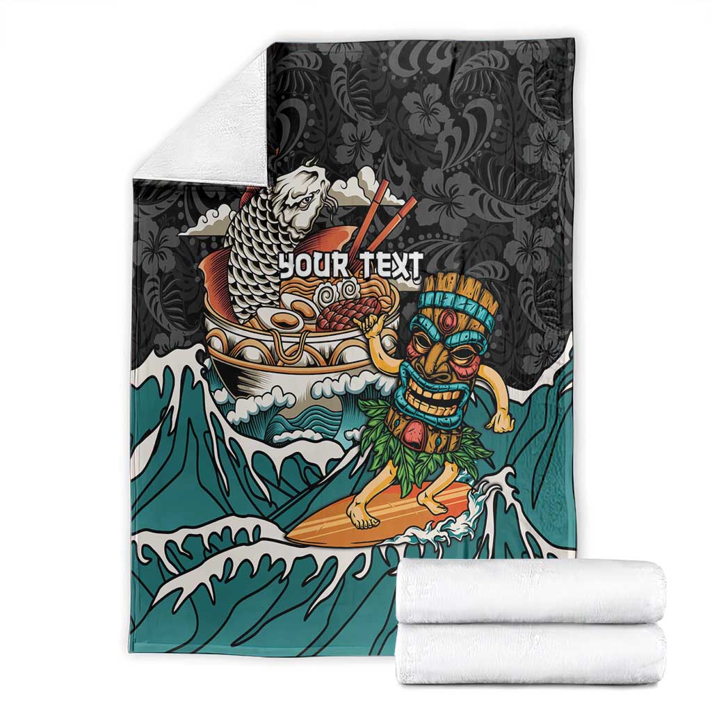 Personalized Japanese Koi Fish Ramen Blanket Tiki Surfing Wagara Hibiscus Pattern LT9 - Polynesian Pride