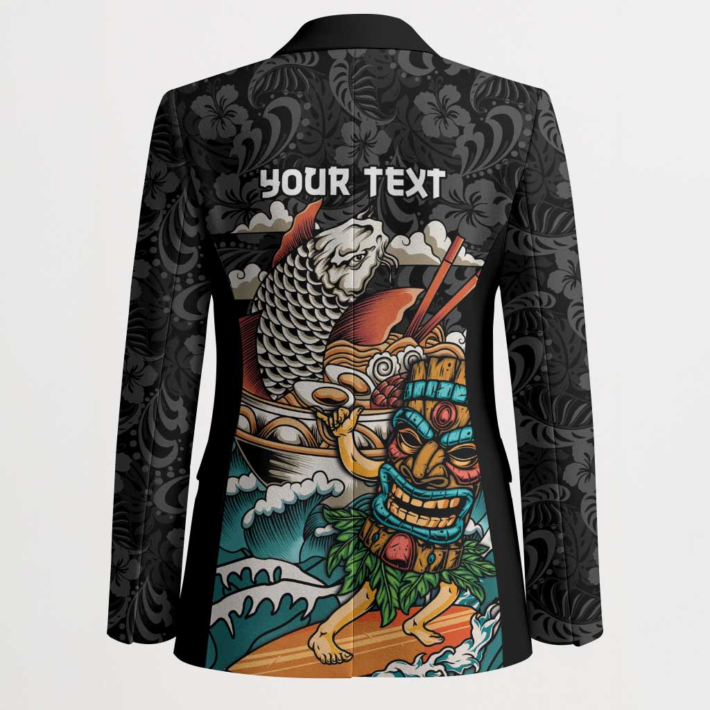 Personalized Japanese Koi Fish Ramen Blazer Tiki Surfing Wagara Hibiscus Pattern LT9 - Polynesian Pride