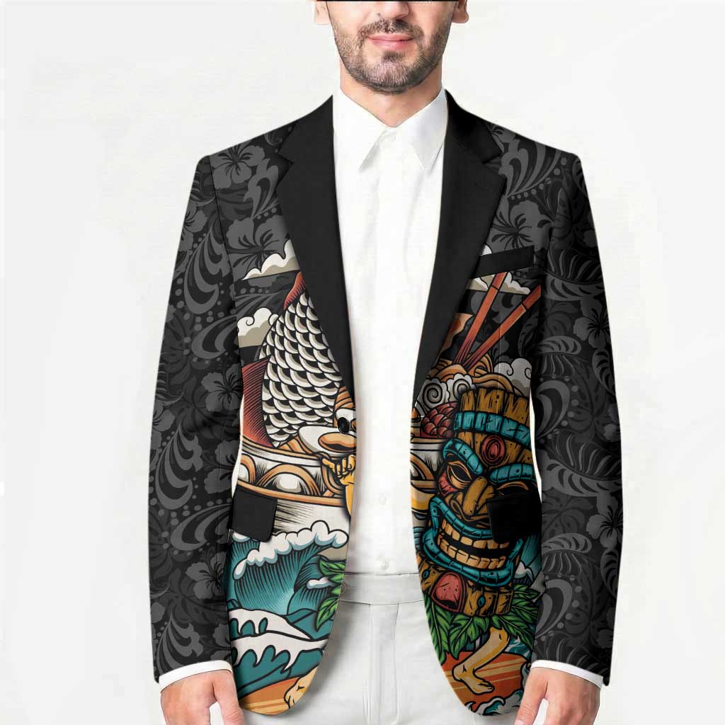 Personalized Japanese Koi Fish Ramen Blazer Tiki Surfing Wagara Hibiscus Pattern LT9 - Polynesian Pride