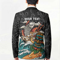 Personalized Japanese Koi Fish Ramen Blazer Tiki Surfing Wagara Hibiscus Pattern LT9 - Polynesian Pride