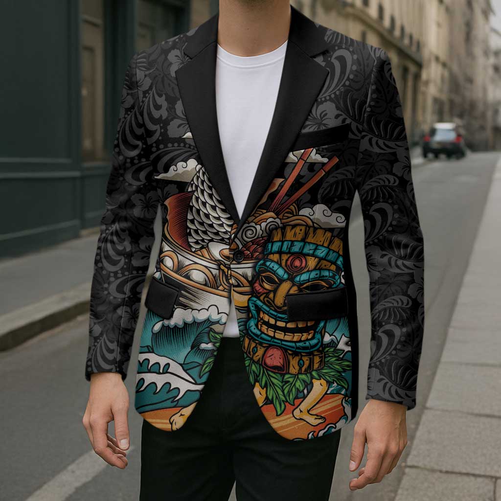 Personalized Japanese Koi Fish Ramen Blazer Tiki Surfing Wagara Hibiscus Pattern LT9 - Polynesian Pride