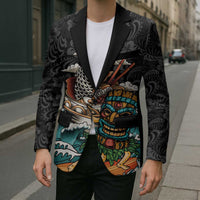 Personalized Japanese Koi Fish Ramen Blazer Tiki Surfing Wagara Hibiscus Pattern LT9 - Polynesian Pride