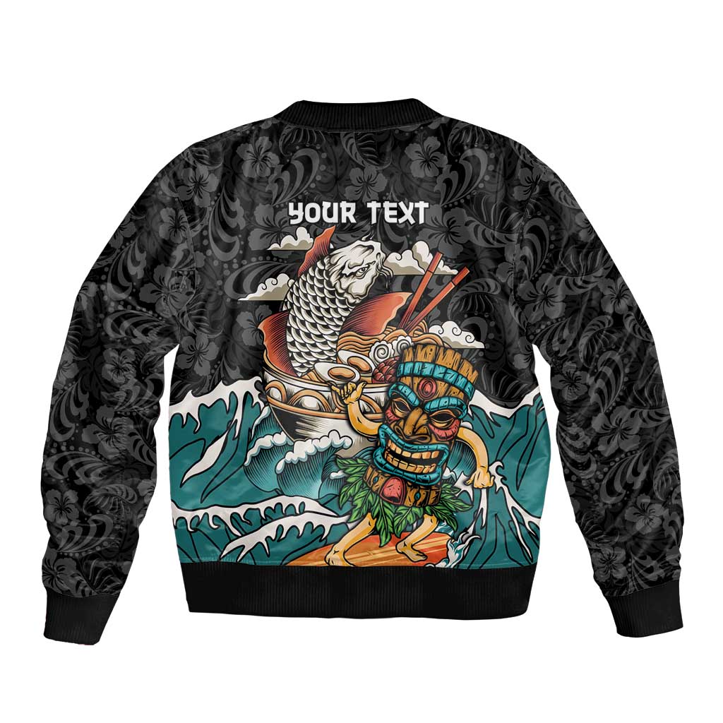 Personalized Japanese Koi Fish Ramen Bomber Jacket Tiki Surfing Wagara Hibiscus Pattern LT9 - Polynesian Pride