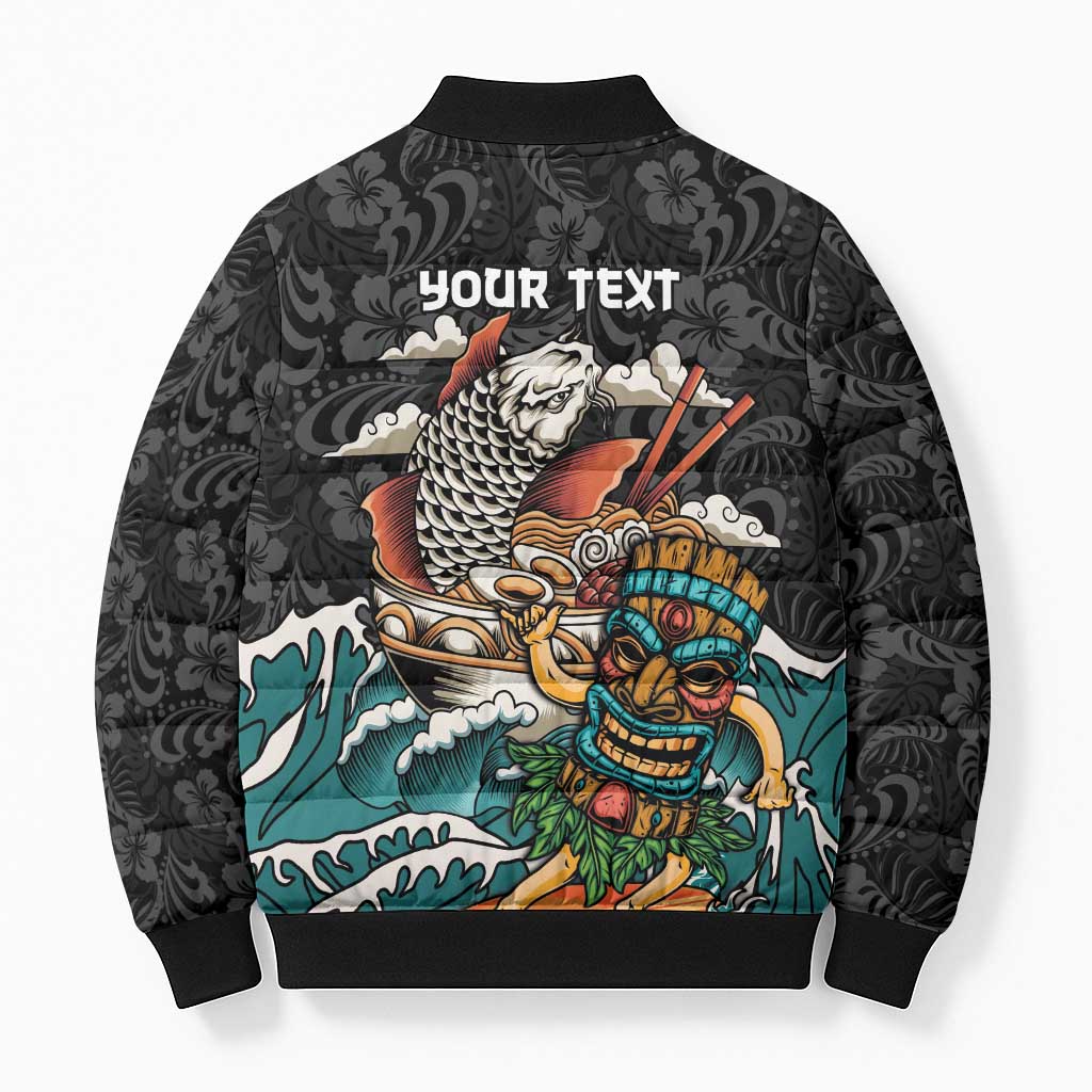 Personalized Japanese Koi Fish Ramen Bomber Puffer Jacket Tiki Surfing Wagara Hibiscus Pattern LT9 - Polynesian Pride