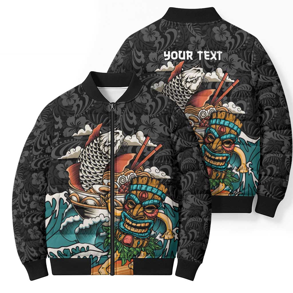 Personalized Japanese Koi Fish Ramen Bomber Puffer Jacket Tiki Surfing Wagara Hibiscus Pattern LT9 - Polynesian Pride