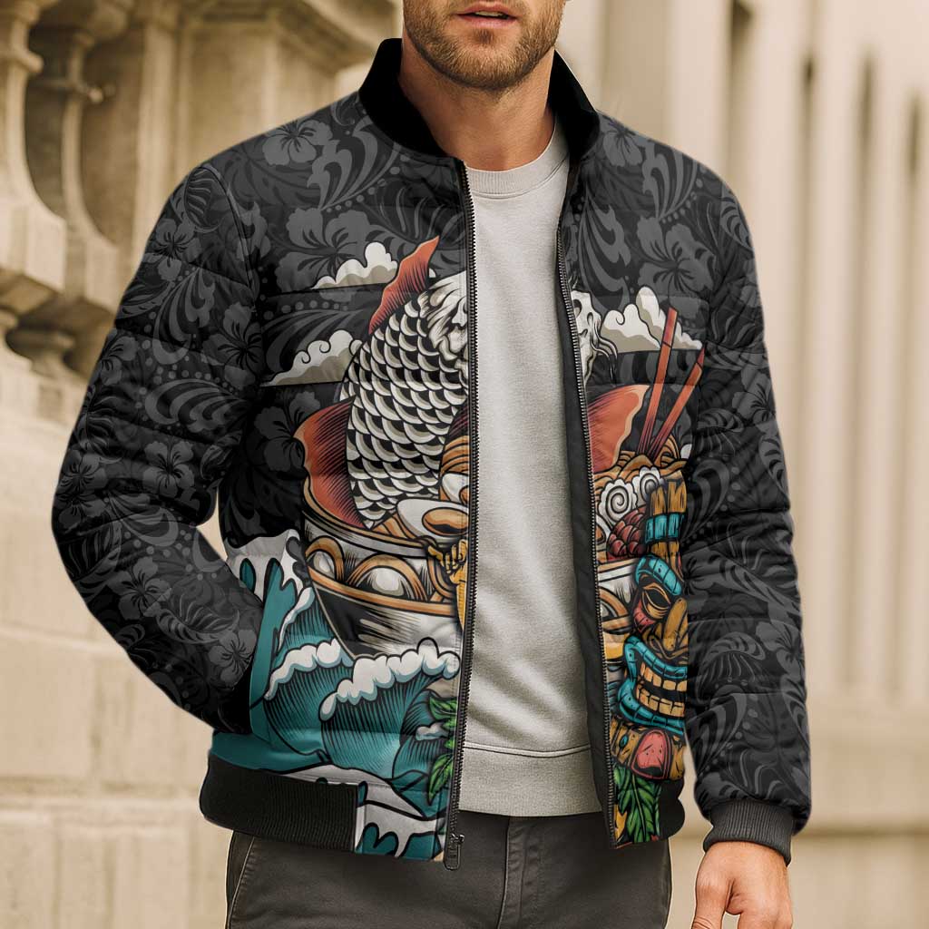 Personalized Japanese Koi Fish Ramen Bomber Puffer Jacket Tiki Surfing Wagara Hibiscus Pattern LT9 - Polynesian Pride