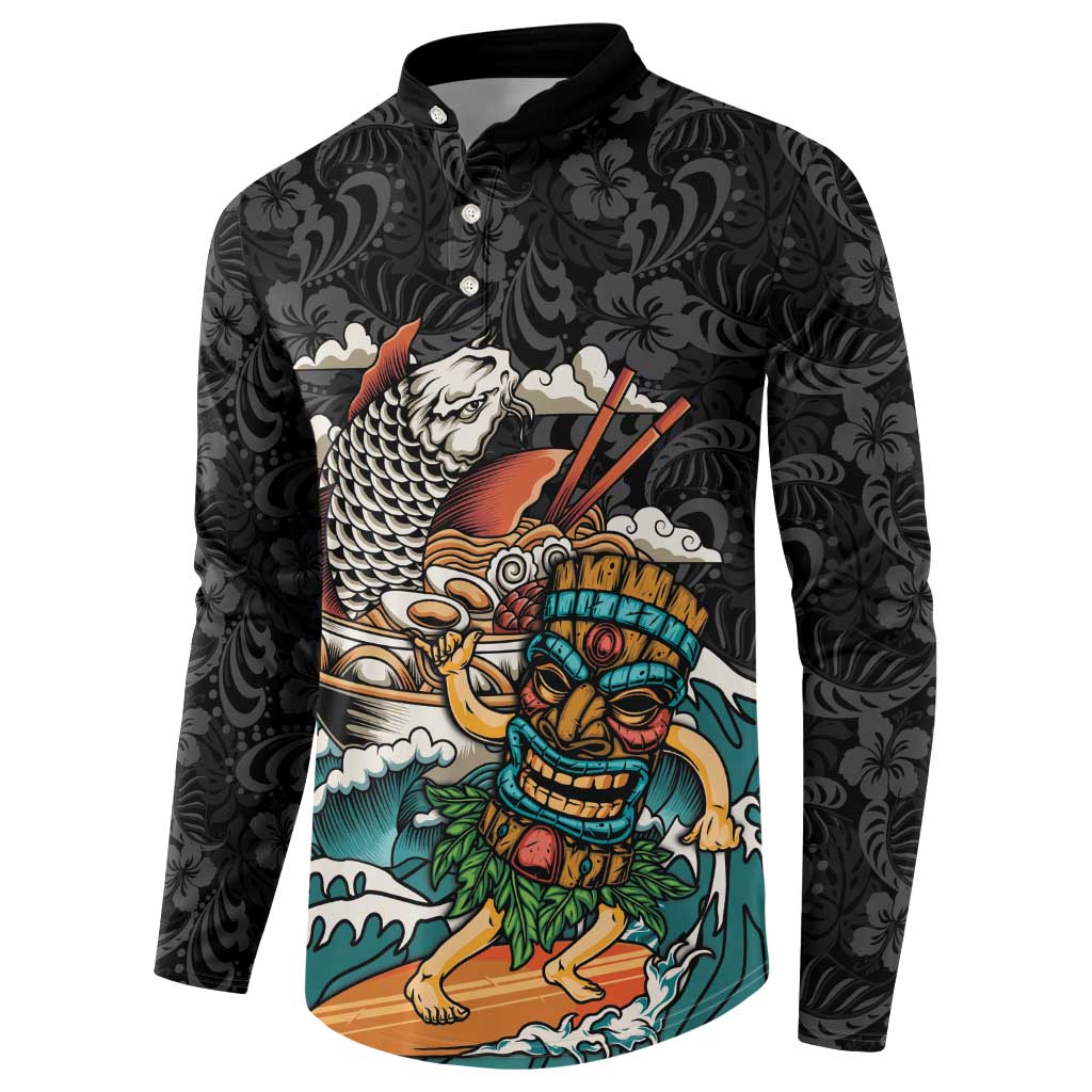Personalized Japanese Koi Fish Ramen Button Sweatshirt Tiki Surfing Wagara Hibiscus Pattern LT9 - Polynesian Pride