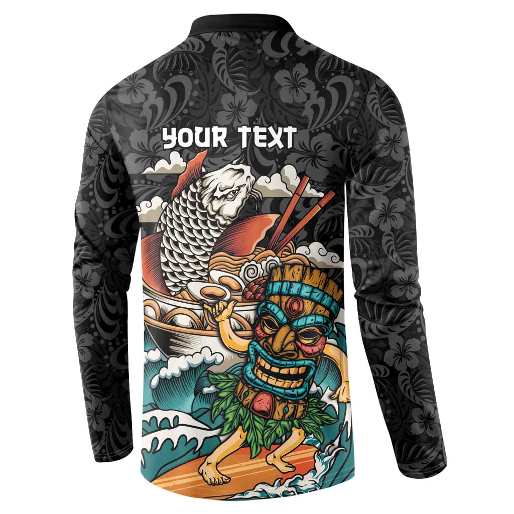 Personalized Japanese Koi Fish Ramen Button Sweatshirt Tiki Surfing Wagara Hibiscus Pattern LT9 - Polynesian Pride