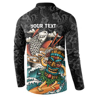 Personalized Japanese Koi Fish Ramen Button Sweatshirt Tiki Surfing Wagara Hibiscus Pattern LT9 - Polynesian Pride
