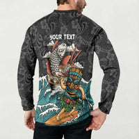 Personalized Japanese Koi Fish Ramen Button Sweatshirt Tiki Surfing Wagara Hibiscus Pattern LT9 - Polynesian Pride