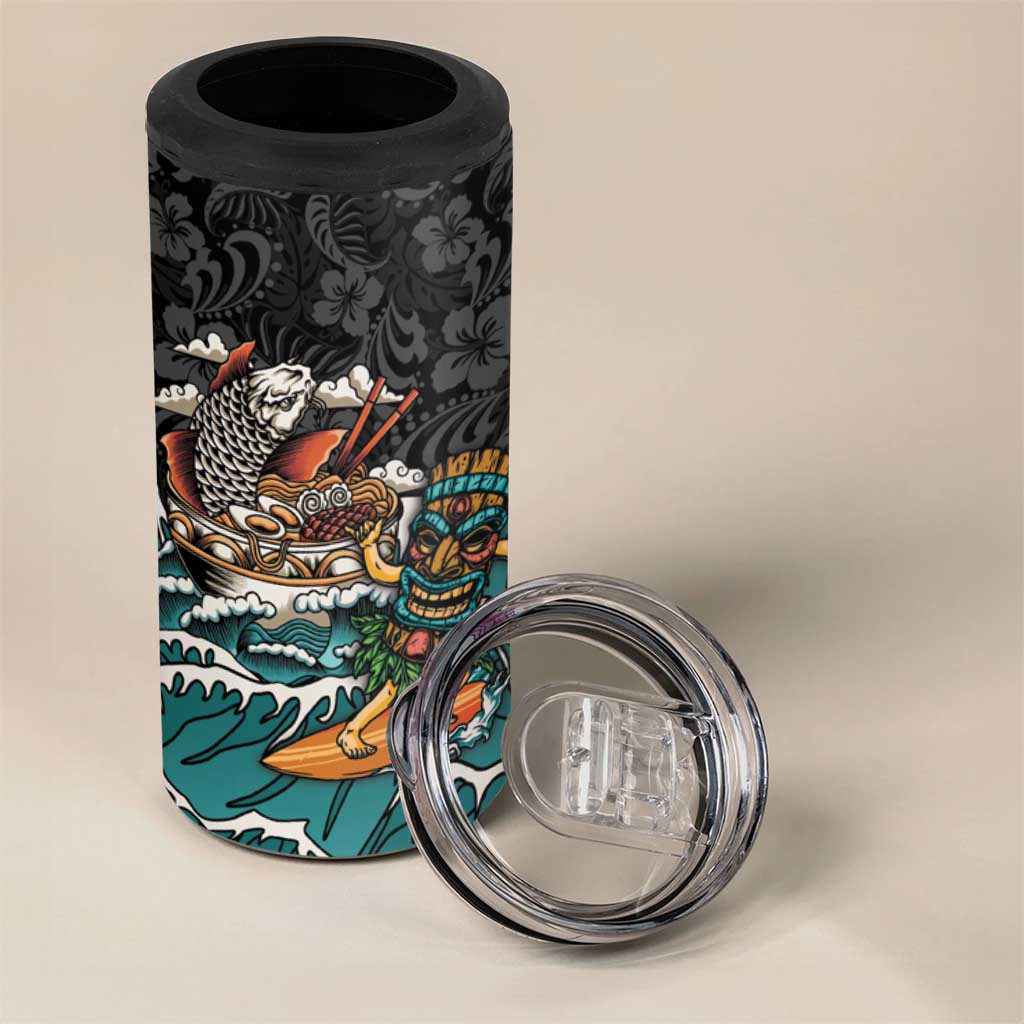 Personalized Japanese Koi Fish Ramen 4 in 1 Can Cooler Tumbler Tiki Surfing Wagara Hibiscus Pattern LT9 - Polynesian Pride