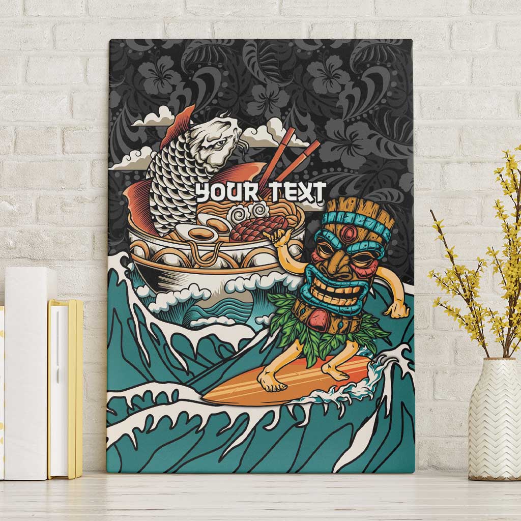 Personalized Japanese Koi Fish Ramen Canvas Wall Art Tiki Surfing Wagara Hibiscus Pattern LT9 Without Frame Black - Polynesian Pride