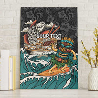 Personalized Japanese Koi Fish Ramen Canvas Wall Art Tiki Surfing Wagara Hibiscus Pattern LT9 Without Frame Black - Polynesian Pride
