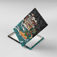 Personalized Japanese Koi Fish Ramen Canvas Wall Art Tiki Surfing Wagara Hibiscus Pattern LT9 With Frame Black - Polynesian Pride